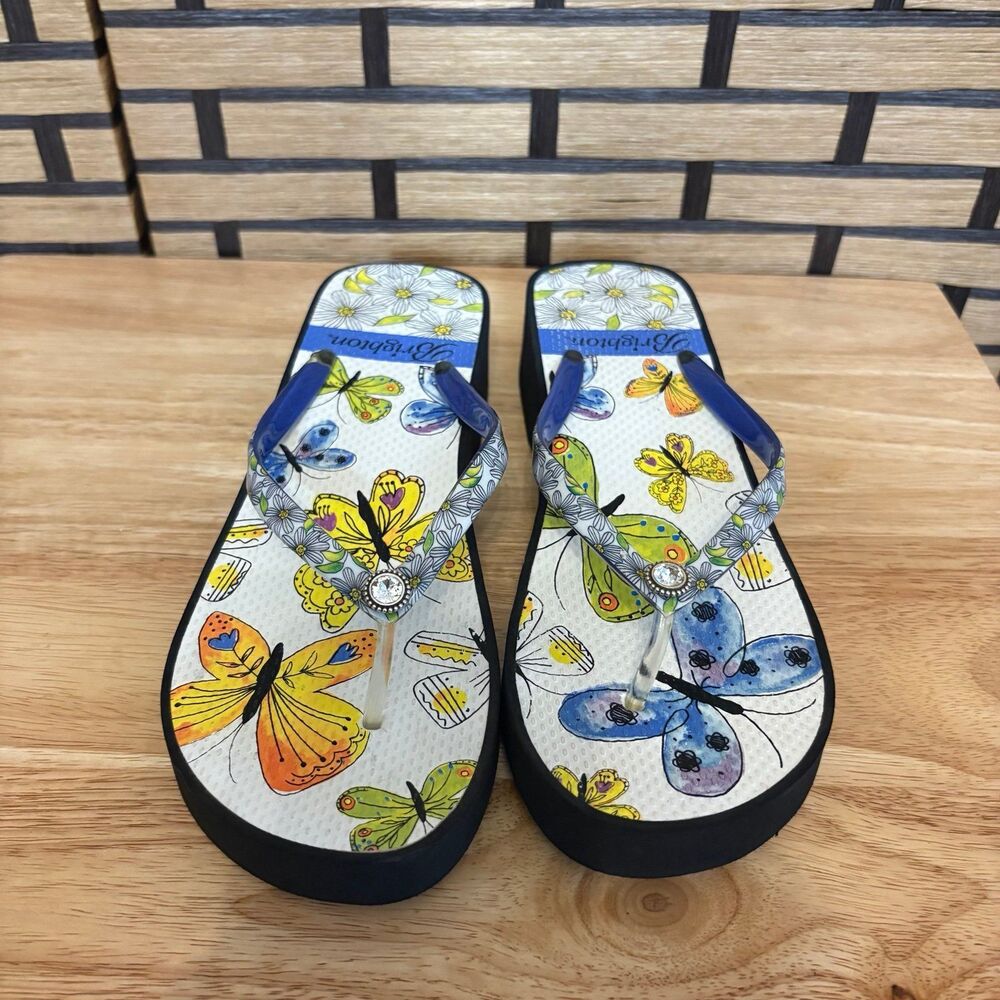 Brighton Breeze Wedge Butterfly‎ Flip Flop Size 9